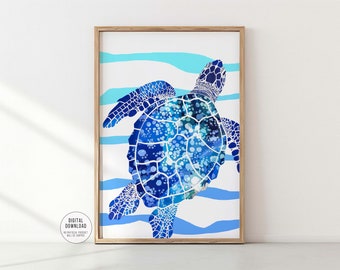 Blue Watercolor Sea Turtle Print: Coastal Nursery Art (Digital Download)