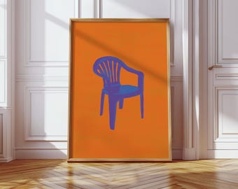 Retro Blue Chair Print: 70s Style Pop Art, Digital Download