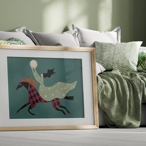 Whimsical Celestial Art Print: Woman on Horse Modern Folk Ilustration (Digital Download) image 6