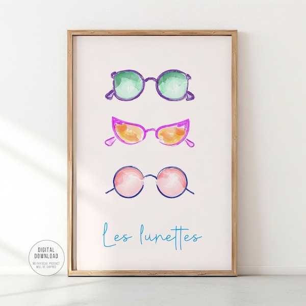 Cute Retro Sunglasses Print, Minimalist Sunnies Poster, Trendy and Preppy Dorm Decor, Feminine Wall Art, Coquette Aesthetic