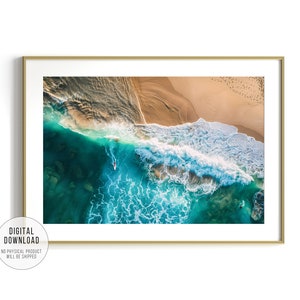 Aerial Beach Print, Ocean Waves Photography, Coastal Home Decor, Surf Lover Gift, Instant download