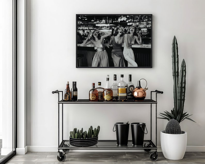 Girls night out print, women drinking at bar photo, alcohol print, feminist poster, club bar decor, bar cart decor, trendy artwork, black and white photography, luxury poster, 1970s aesthetic, old money aesthetic print, digital download.