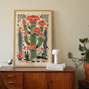 Mexikanische Kaktus Druck, traditionelles mexikanisches Plakat für Boho Home Decor, Vintage Wandkunst, Latein Druck, Botanisches Kunstwerk, Maximalistische Kunst