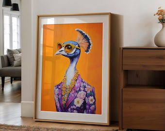 Peacock in Suit Art Print: Funky Animal Poster (Digital Download)