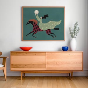 Whimsical Celestial Art Print: Woman on Horse Modern Folk Ilustration (Digital Download) image 7