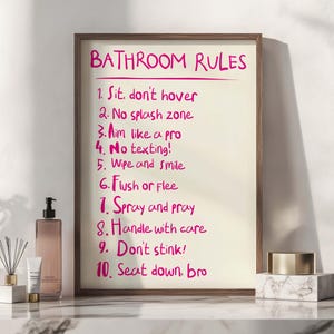 Impresión divertida de reglas de baño: Letrero humorístico para el baño (descarga digital)