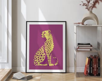 Cheetah Art Print: Pink & Yellow Leopard, Trendy Room Decor (Digital Download)
