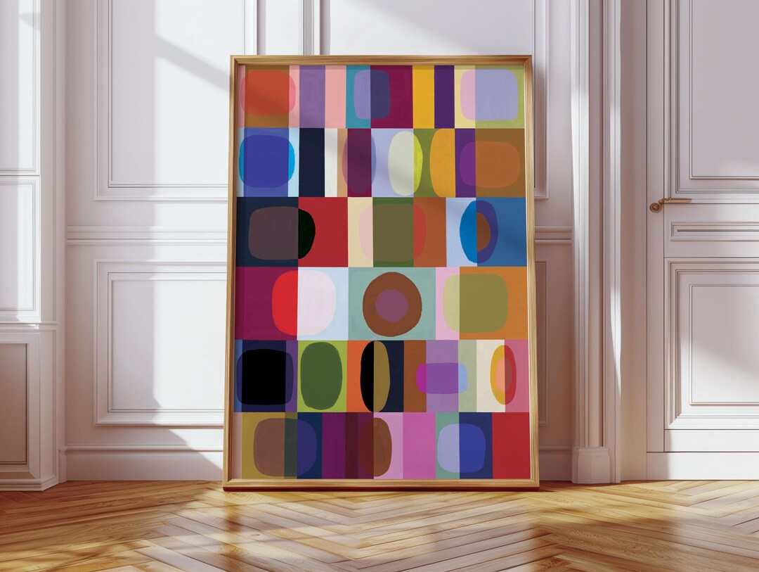 Abstract Color Grid Art Print: Hand Drawn Modern Geometric Wall Art ...