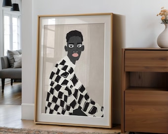 Afro Man Art Print, Bold Minimalist Black Portrait (Digital Download)