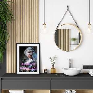 Funny bathroom print, noblewoman portrait with the humorous text: assholes everywhere. Vintage portrait painting, funny restroom decor, restaurant bar print, altered art, gallery set, eclectic art decor, instant download.