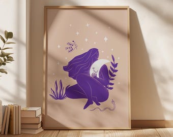 Divine Feminine Art Print: Woman with Moon Illustration (Digital Download)
