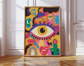 Mystiskt öga Popkonsttryck: Surrealistisk trippy heminredning (digital nedladdning)