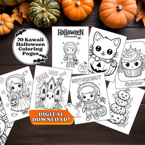 70 Kawaii Halloween Coloring Pages | Cute Kawaii | Kids Coloring Book | Coloring Sheets for Adults | Digital Download | Fall | Printable PDF