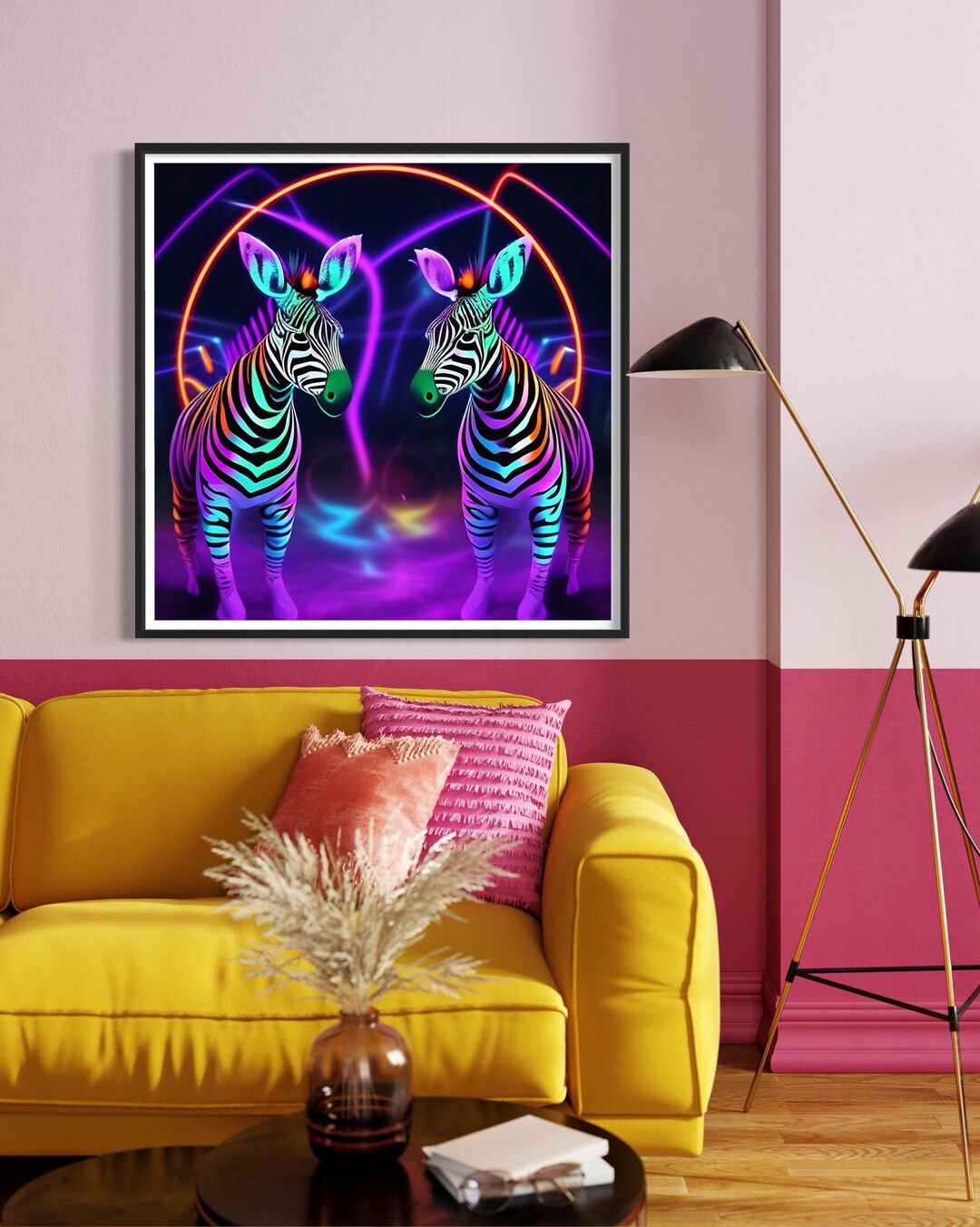 Zebra Wall Art Neon Zebra Poster Maximalist Wall Art Etsy