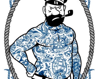 Impression pin-up tatouée Captain Haddock