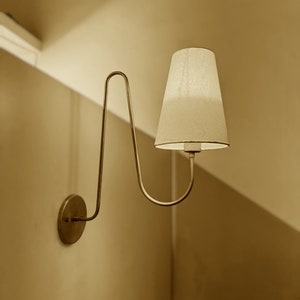 Modern Brass Wall Sconce: Plug-in Light with Fabric Shade