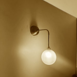 Handmade Brass Wall Sconce: Modern Frosted Glass Globe Light