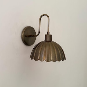 Wall Sconce, Scalloped Brass Dome Light in Antique Finish