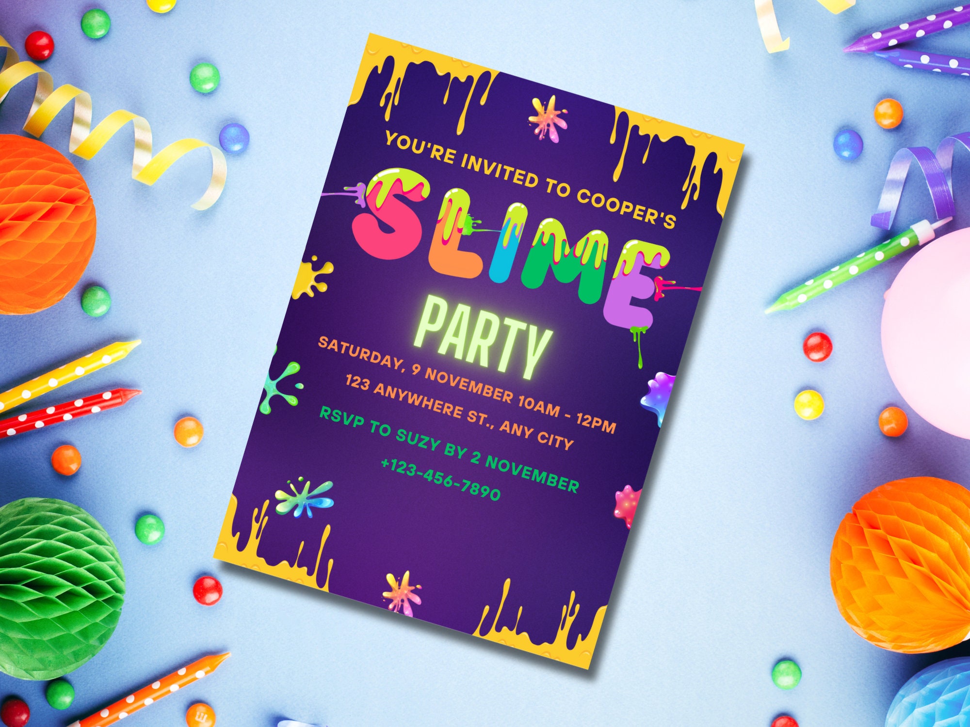 Editable Slime Birthday Party Invitation, Instant Download, Slime Party ...