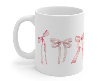 Tazza con fiocco rosa, regalo per inaugurazione della casa, regalo per lei, tazza da caffè in ceramica bianca da ~ 11 once
