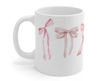 Tazza con fiocco rosa, regalo per inaugurazione della casa, regalo per lei, tazza da caffè in ceramica bianca da ~ 11 once