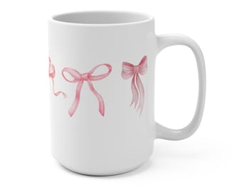 Tazza con fiocco rosa, regalo per inaugurazione della casa, regalo per lei, tazza da caffè in ceramica bianca da ~ 15 once