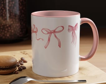 Tazza con fiocco rosa, regalo per inaugurazione della casa, regalo per lei, tazza da caffè in ceramica bianca da ~ 11 once