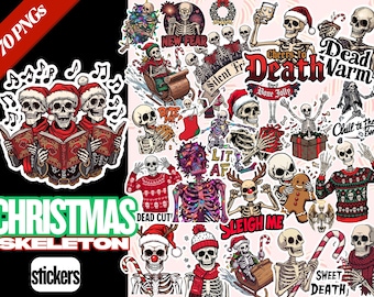 Skeleton Christmas Stickers Clip Art | Creepy Cute Holiday Sticker Pack | Gothic Xmas  Stickers for Planners, Gifts, Ornaments & Crafts