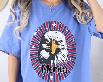 Patriotic Stars And Stripes American Bald Eagle July 4th Merica T-Shirt, Red White And Blue Fourth Of July Tee Shirt, Independence Day Shirt