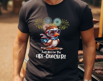 Funny 4th Of July Fireworks Duck T-Shirt, Cute Fire-Quackers July 4th Tee Shirt, Cute And Funny Kids  Toddler And Infant 4th Of July Shirt