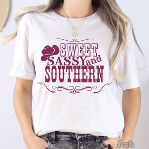 Sassy Sweet & Southern Country Girl T-Shirt, Cute Southern Belle Pink Cowgirl Hat Graphic Tee Shirt, Country Western Rodeo Style Shirt