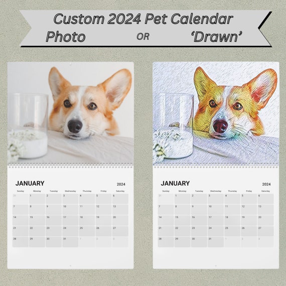 Cute pet photo calendar 2024, custom pet memory gifts, personalized pet  photo 2024 monthly wall calendar, dog mom and dog dad photo gift - etsy