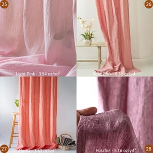 May include: A collection of pink fabric samples in various shades, including light pink, rose pink, flame, and fuchsia. The fabric is textured and appears to be lightweight. The image includes text indicating the color names and fabric weight per square yard.