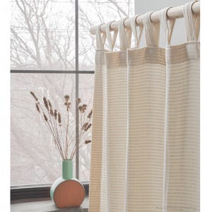 Organic Cotton Linen Striped Curtains: Beige Boho Window Panels