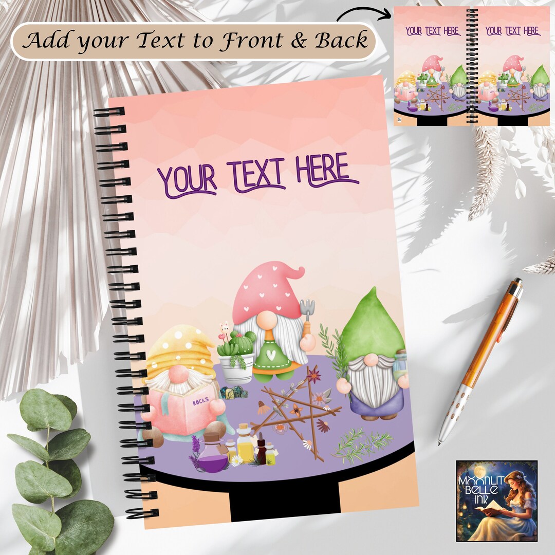 Magical Gnomes Customized Spiral Journal, Personalized Name Gift, Gnome
