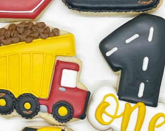 Construction Birthday Decorated Sugar Cookies - Set of 12