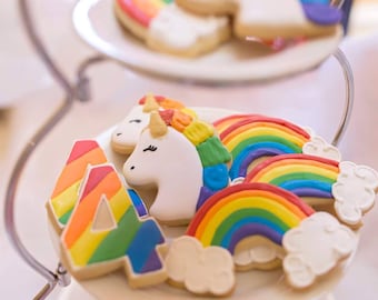 Unicorns and Rainbows Sugar Cookies - Set of 12 Magical Delights