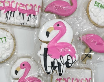 Flamingo Birthday Decorated Sugar Cookies - Set of 12