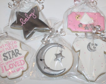 Little Star Baby Shower Decorated Sugar Cookies - Set of 12