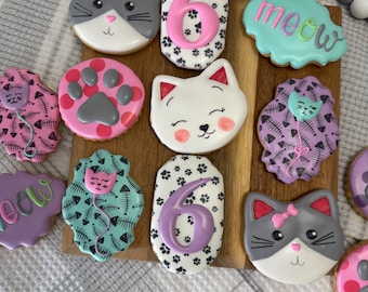 Cat-Themed Birthday Cookies – Set of 12