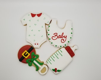 Baby's First Christmas Decorated Sugar Cookies - Set of 12
