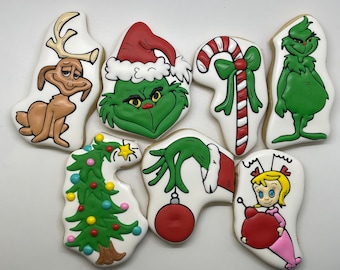 Whimsical Grinch Christmas Decorated Sugar Cookies - Set of 12