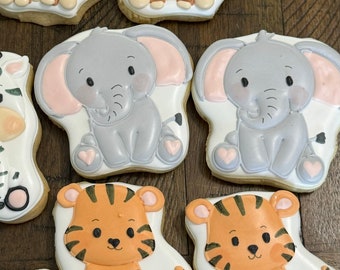 Baby Animal Themed Decorated Sugar Cookies - One Dozen- Set of 12