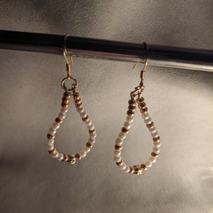 Small Teardrop Gold and Pearl Beaded Earrings