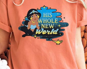 Camiseta de pareja de Aladdin y Jasmine, "Su nuevo mundo", camiseta Disney Aladdin Comfort Colors, camiseta a juego Magic Kingdom Disneyland