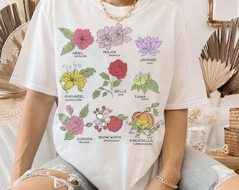 Disney Princesses Types Of Flowers Comfort Colors T-Shirt, Disney Princess Shirt, Magic Kingdom Disneyland Tee, Birthday Gift Shirt