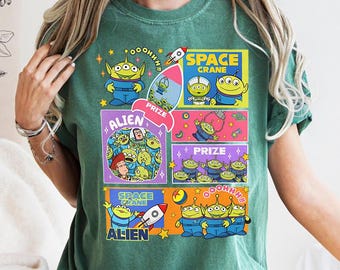 Camiseta Disney Toy Story Aliens Comfort Colors, Camiseta Pizza Planet Space Crane, Camiseta Magic Kingdom Disneyland Family Trip, Camiseta Presente de Aniversário