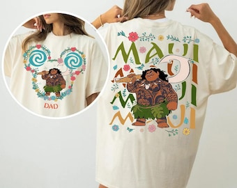 Camiseta personalizada com estampa de dois lados da Disney Pixar, Moana, Maui, Demigod Comfort Colors, Parque Temático Epcot, Camiseta combinando para a família Magic Kingdom Disneyland