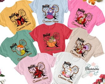 Custom Name and Character Comfort Colors T-Shirt, Mickey Ears Halloween Tee, Halloween Family Matching Shirts, Aladdin Deadpool Aristocats