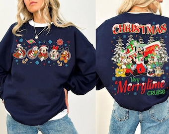 Two Sided Disney Mickey & Friends Christmas Very Merrytime Cruise Comfort Colors Shirt, Disney Cruise Xmas, Family Cruise Trip Matching Tee